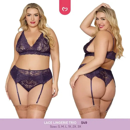 Lace Lingerie Trio - Indigo